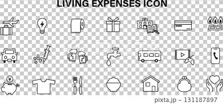 Icons related to living expenses: utility bills, medical expenses, and food expenses line drawings 131187897