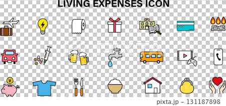 Icons related to living expenses: utilities, medical expenses, food expenses, etc. 131187898