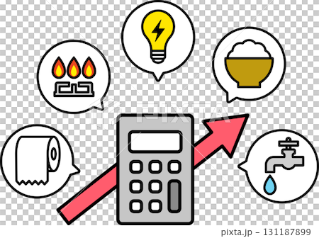 生活費の上昇を電卓で計算するイメージのアイコン 生活費の上昇を電卓で計算するイメージのアイコン 131187899