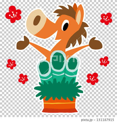 手繪、輕鬆的馬年人物（十二生肖、門松、新年裝飾） 131187915