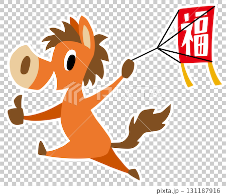 手繪、輕鬆的馬年人物（十二生肖、放風箏、馬） 131187916