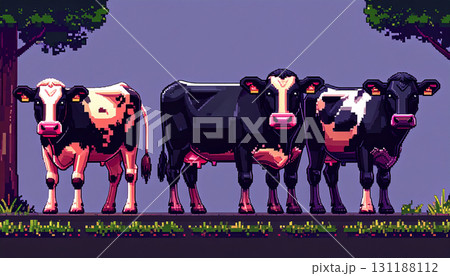 ドット絵の牛たち（AI生成画像） 131188112