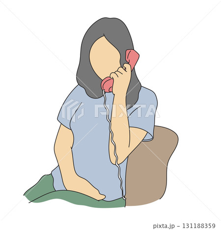 woman with long hair using vintage telephone illustration vector hand drawn with black lines woman with long hair using vintage telephone illustration vector hand drawn with black lines 131188359