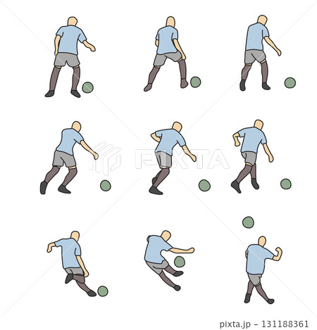 stop motion of soccer player kicking illustration vector hand drawn with black lines stop motion of soccer player kicking illustration vector hand drawn with black lines 131188361