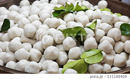 Steamed fish balls for Thai spicy salad. 131188409