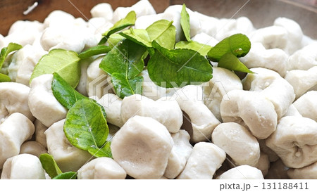 Steamed fish balls for Thai spicy salad. Steamed fish balls for Thai spicy salad. 131188411
