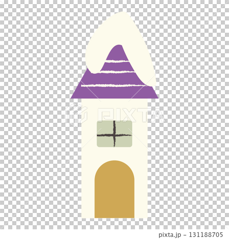 Illustration of a house with snow on its purple roof Illustration of a house with snow on its purple roof 131188705