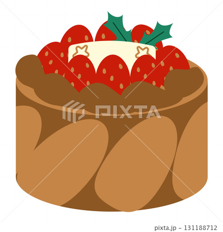 いちごとヒイラギを飾ったチョコレートクリスマスケーキのイラスト いちごとヒイラギを飾ったチョコレートクリスマスケーキのイラスト 131188712