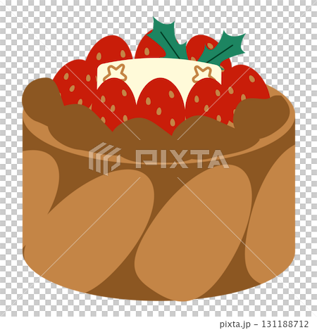いちごとヒイラギを飾ったチョコレートクリスマスケーキのイラスト いちごとヒイラギを飾ったチョコレートクリスマスケーキのイラスト 131188712