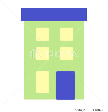 青い屋根とドアのある緑の建物のイラスト 131188720