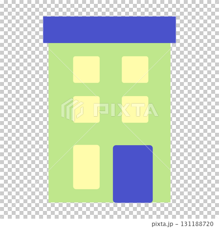 青い屋根とドアのある緑の建物のイラスト 131188720