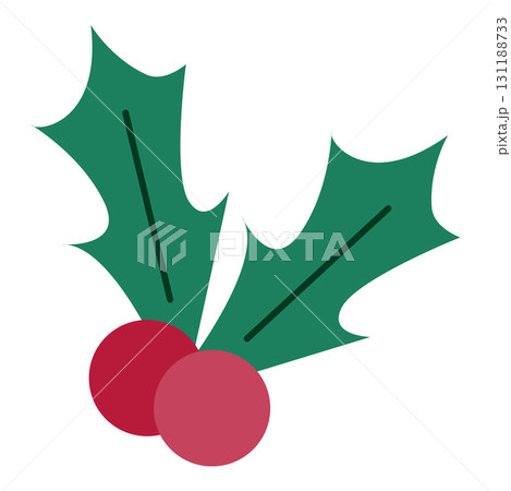 2つの赤い実とヒイラギの葉のクリスマスイラスト 131188733