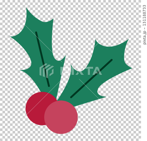 2つの赤い実とヒイラギの葉のクリスマスイラスト 131188733