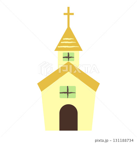 十字架のある黄色い屋根の教会のイラスト 131188734