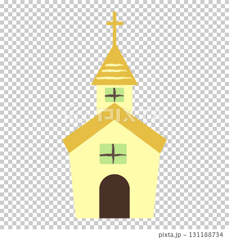 十字架のある黄色い屋根の教会のイラスト 131188734