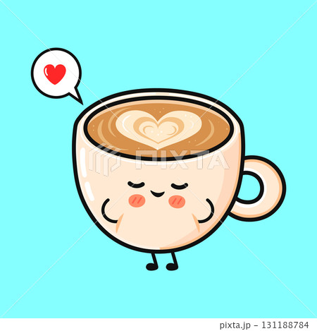 Cute cartoon coffee cup character showing love 131188784