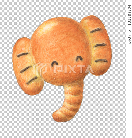 微笑的麵包象手繪水彩和彩色鉛筆插圖 131188804