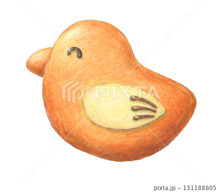 ニコニコパン　とりさん　手描き水彩色鉛筆イラスト 131188805