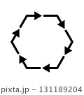 6本の黒矢印が循環する六角形のベクターイラスト素材 131189204