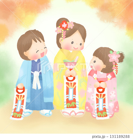 七五三_兄弟_姉妹_.秋の行事のイラスト 131189288
