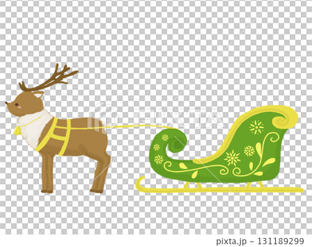 Illustration of reindeer pulling Santa's sleigh Illustration of reindeer pulling Santa's sleigh 131189299