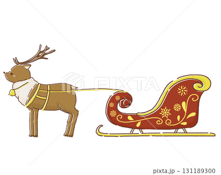 サンタさんのソリをひくトナカイのイラスト サンタさんのソリをひくトナカイのイラスト 131189300