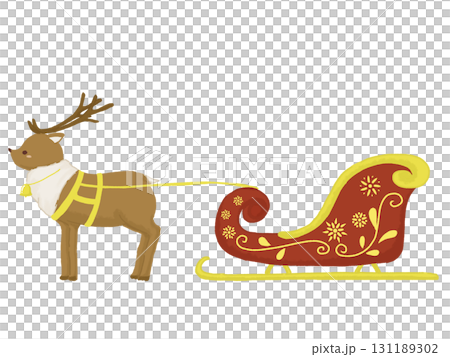 サンタさんのソリをひくトナカイのイラスト 131189302