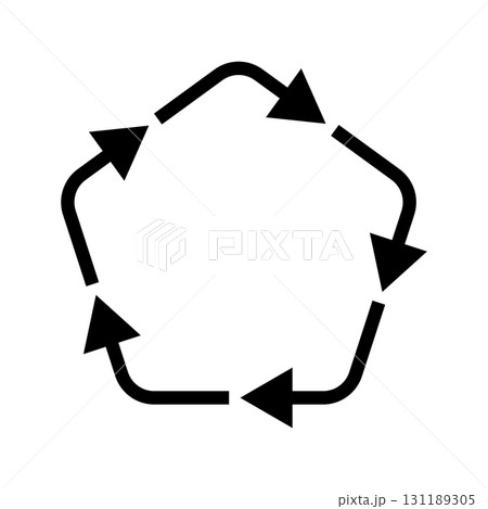 5本の黒矢印が循環する角丸五角形のベクターイラスト素材 131189305