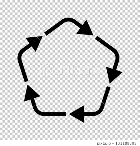 帶有五個黑色箭頭循環的圓形五邊形的向量插圖 帶有五個黑色箭頭循環的圓形五邊形的向量插圖 131189305