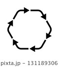 6本の黒矢印が循環する角丸六角形のベクターイラスト素材 131189306