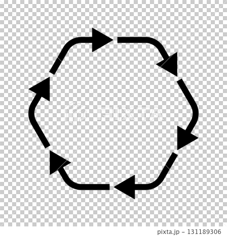 帶有六個黑色箭頭循環的圓角六邊形的向量插圖 帶有六個黑色箭頭循環的圓角六邊形的向量插圖 131189306
