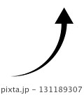 カーブしながら上昇する尻すぼみ黒矢印のベクターイラスト素材 131189307