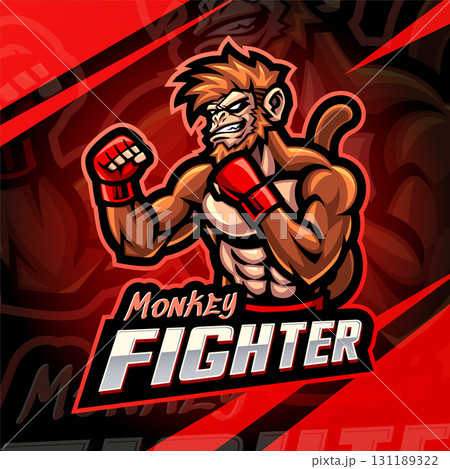 Monkey fighter esport mascot logo design 131189322