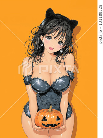 ハロウィンのかぼちゃを持つ女性 131189328