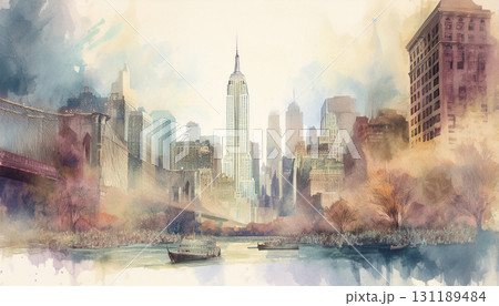 水彩で描いたニューヨーク 水彩で描いたニューヨーク 131189484