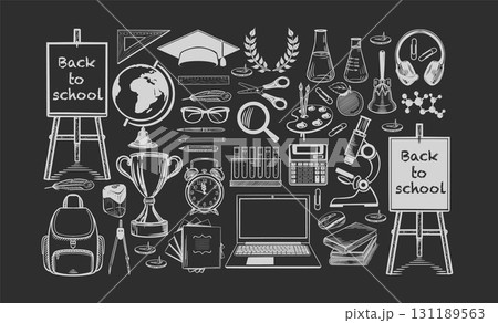 Back to school line icons sketch vector 131189563