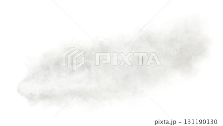 Thick white or gray exhaust smoke cloud trail isolated from aircraft or vehicle with combustion engine 131190130