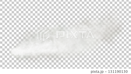 Thick white or gray exhaust smoke cloud trail isolated from aircraft or vehicle with combustion engine 131190130