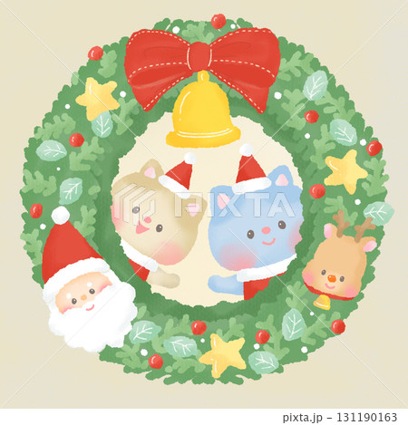クリスマス_ねことクリスマスリースのイラスト 131190163