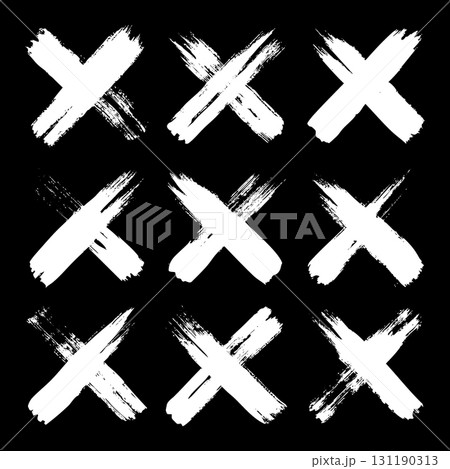 Grunge crosses, brush strokes, x mark, lines, ink smudges, hand-drawn scribble shapes. Handmade sketchy marks, acrylic stains, charcoal streaks. Paint textures, dry brush effect. Vector illustration Grunge crosses, brush strokes, x mark, lines, ink smudges, hand-drawn scribble shapes. Handmade sketchy marks, acrylic stains, charcoal streaks. Paint textures, dry brush effect. Vector illustration 131190313