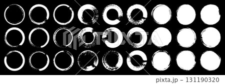 Grunge circles, brush strokes, lines, ink smudges, hand-drawn scribble shapes. Handmade sketchy marks, acrylic stains, charcoal streaks. Paint textures, dry brush effect. Vector illustration 131190320