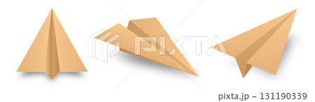 Realistic handmade paper planes collection on transparent background. Origami aircraft in flat style. Vector illustration. 131190339
