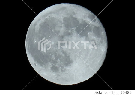 闇夜に浮かぶ、クレーターまで見える満月 闇夜に浮かぶ、クレーターまで見える満月 131190489