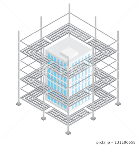 ビルを囲う建設足場のアイソメトリックイラスト ビルを囲う建設足場のアイソメトリックイラスト 131190659