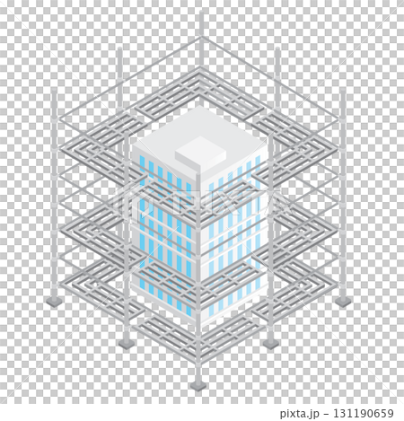 ビルを囲う建設足場のアイソメトリックイラスト ビルを囲う建設足場のアイソメトリックイラスト 131190659