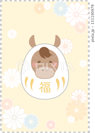 New Year's card illustration with a white horse Daruma and a gorgeous background New Year's card illustration with a white horse Daruma and a gorgeous background 131190979