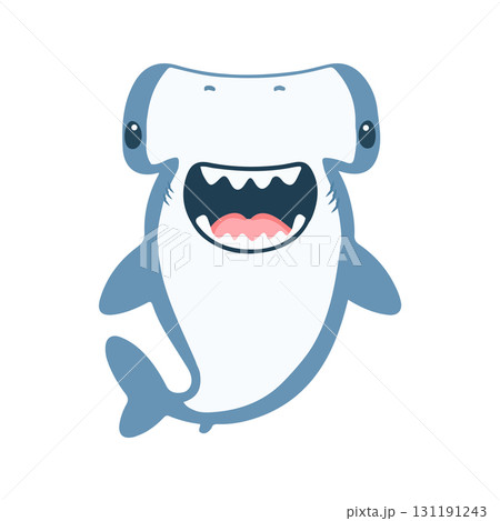 Cartoon Illustration of a Hammerhead Shark 131191243