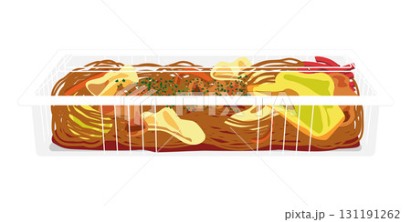 フードパックに入れた焼きそばのイラスト 131191262