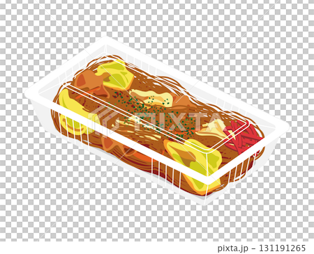 Illustration of fried noodles in a food pack Illustration of fried noodles in a food pack 131191265