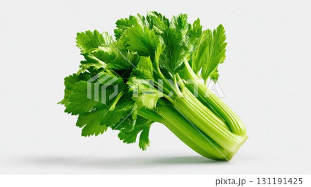 A fresh bunch of vibrant green celery, ready for healthy eating and cooking 131191425
